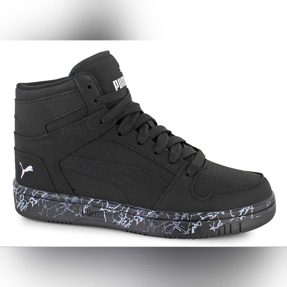 PUMA Rebound Layup Mid SoftFoam+ Black Marble Sole Sneakers Size 6.5